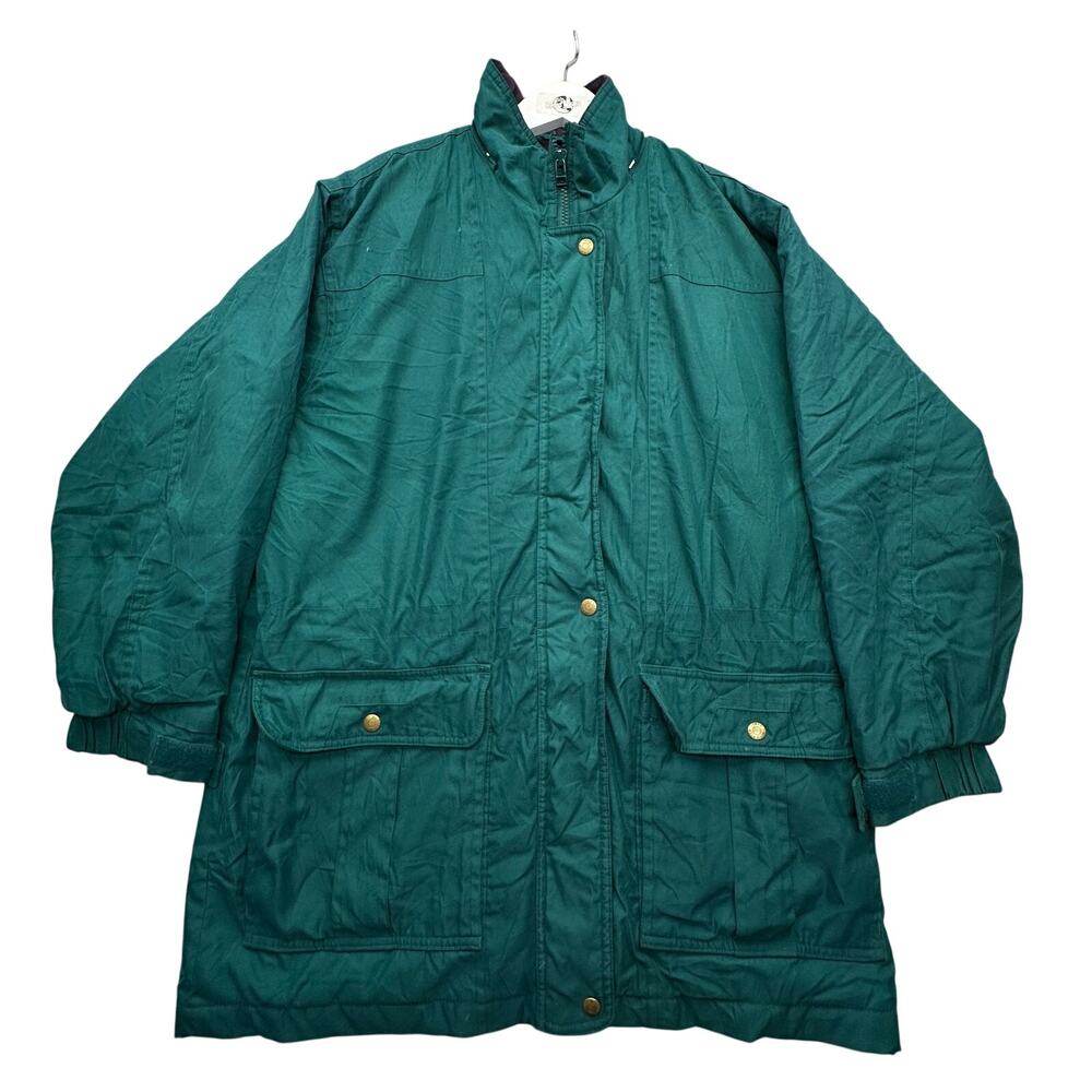Woolrich Parka Hooded Jacket Womens Medium Pockets Green Purple Pockets Lined